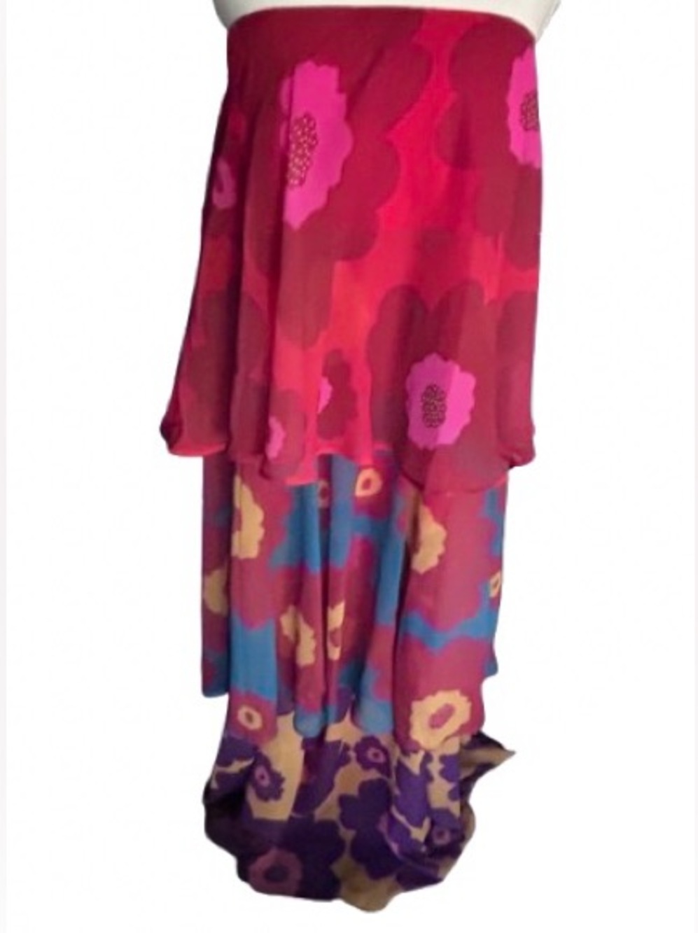Floral Ruffled Tiered ZIP Dress Flowy Boho Resort Beach Plus Extra Large 1X XL
